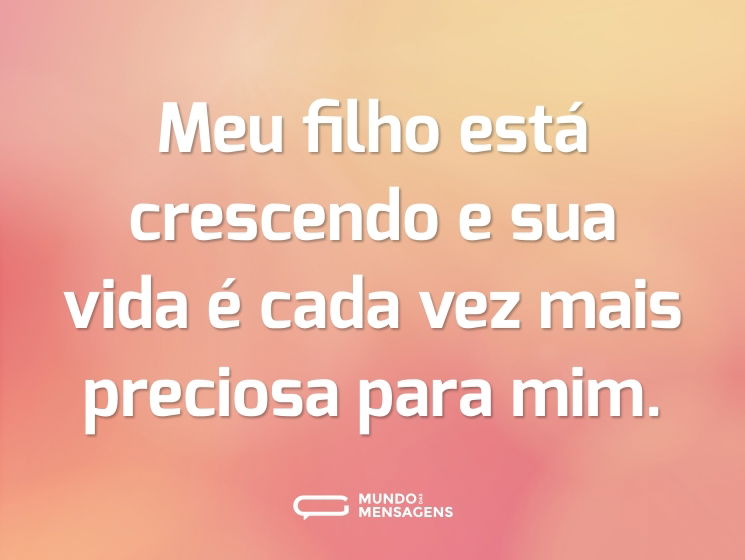 Meu filho está crescendo e sua vida é cada vez mais preciosa para mim.