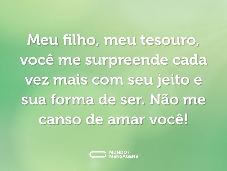 Meu filho, meu tesouro, você me surpreende cada vez mais com seu jeito e sua forma de ser. Não me canso de amar você!