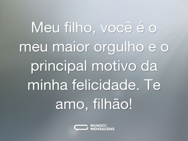 Meu filho, você é o meu maior orgulho e o principal motivo da minha felicidade. Te amo, filhão!