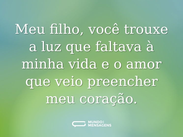 Meu filho, você trouxe a luz que faltava à minha vida e o amor que veio preencher meu coração.