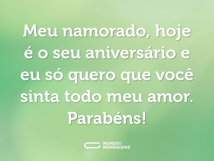 Meu namorado, hoje é o seu aniversário e eu só quero que você sinta todo meu amor. Parabéns!
