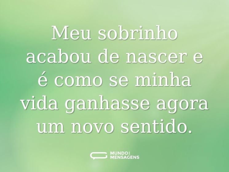 Meu sobrinho acabou de nascer e é como se minha vida ganhasse agora um novo sentido.
