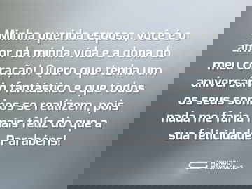Parabéns, minha esposa, amor da minha vida