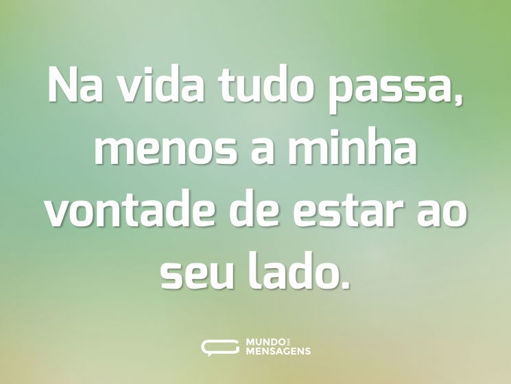 Na vida tudo passa, menos a minha vontade de estar ao seu lado.