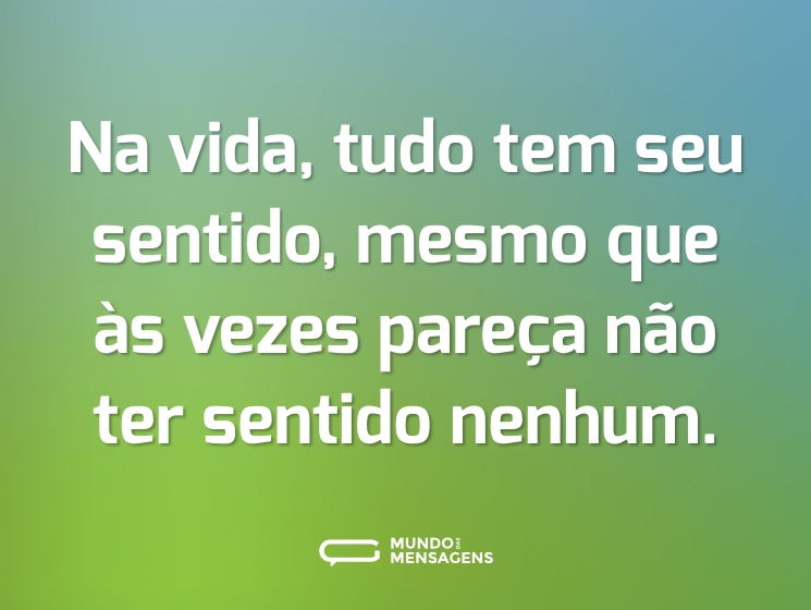 Na vida, tudo tem seu sentido, mesmo que às vezes pareça não ter sentido nenhum.