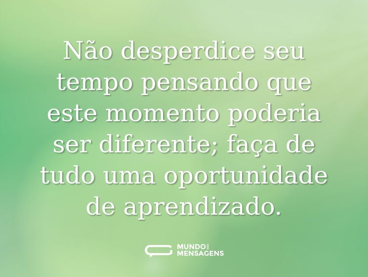 Não desperdice seu tempo pensando que este momento poderia ser diferente; faça de tudo uma oportunidade de aprendizado.
