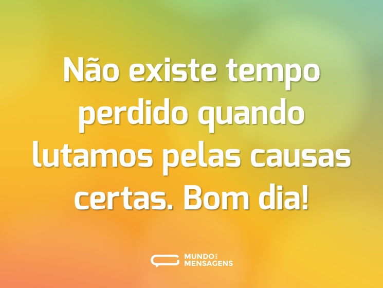 Não existe tempo perdido quando lutamos pelas causas certas. Bom dia!