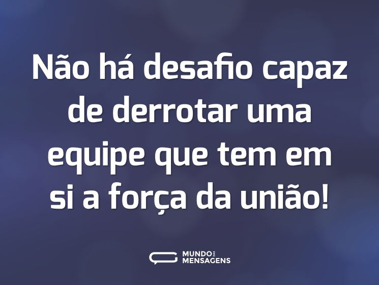 Não há desafio capaz de derrotar uma equipe que tem em si a força da união!