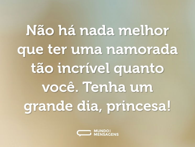 Não há nada melhor que ter uma namorada tão incrível quanto você. Tenha um grande dia, princesa!