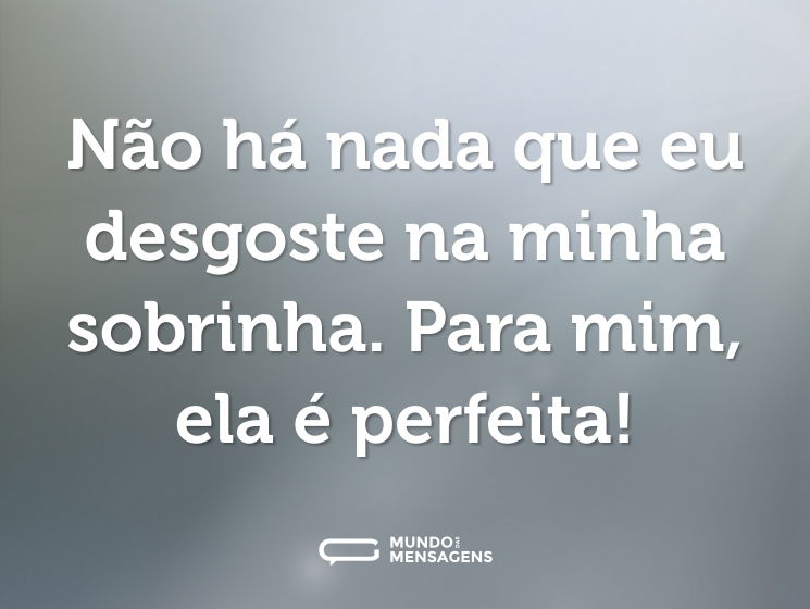 Não há nada que eu desgoste na minha sobrinha. Para mim, ela é perfeita!