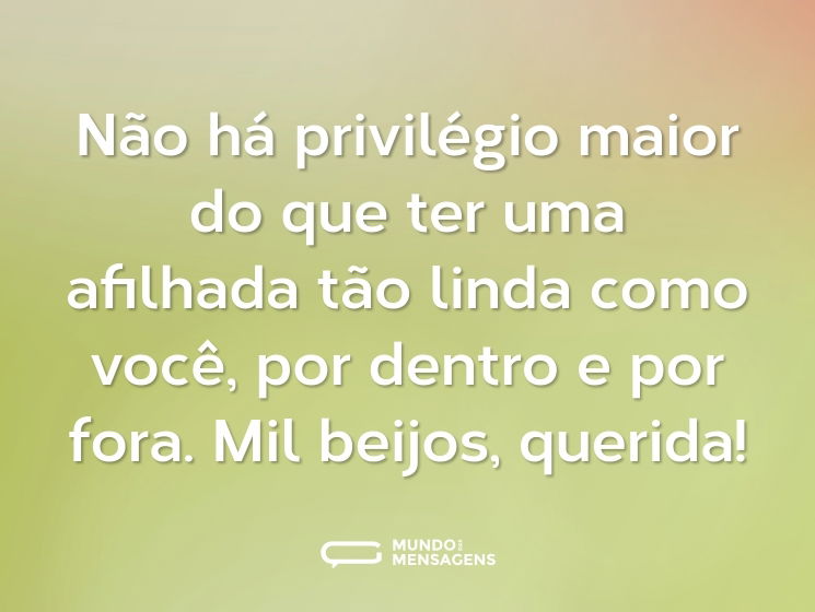 Não há privilégio maior do que ter uma afilhada tão linda como você, por dentro e por fora. Mil beijos, querida!