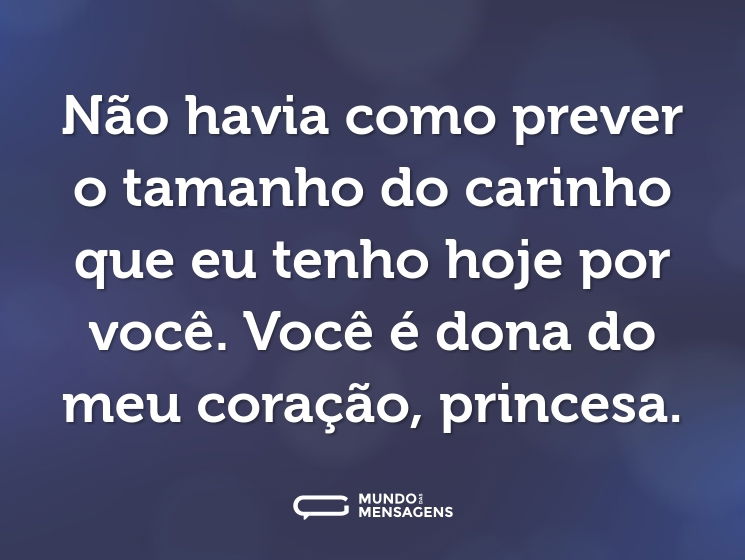 Não havia como prever o tamanho do carinho que eu tenho hoje por você. Você é dona do meu coração, princesa.