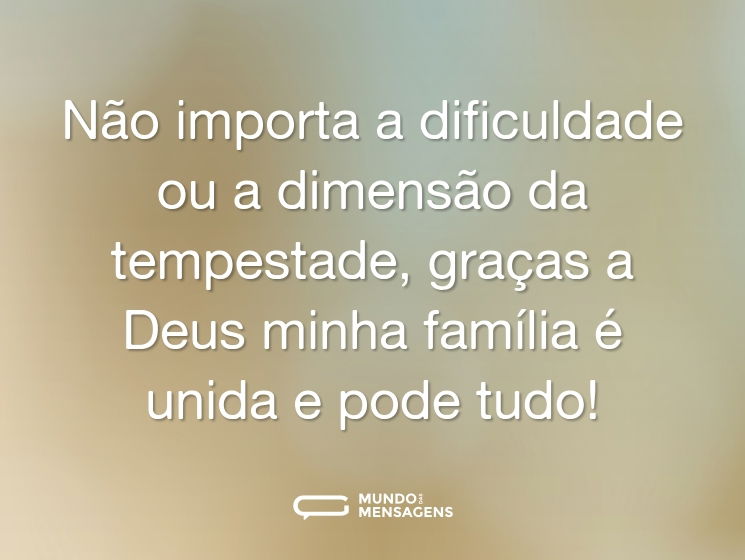 Não importa a dificuldade ou a dimensão da tempestade, graças a Deus minha família é unida e pode tudo!