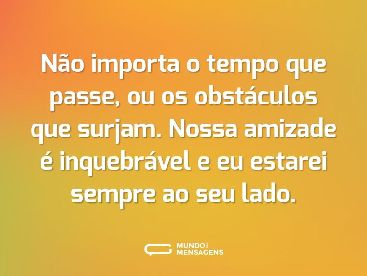 Não importa o tempo que passe, ou os obstáculos que surjam. Nossa amizade é inquebrável e eu estarei sempre ao seu lado.