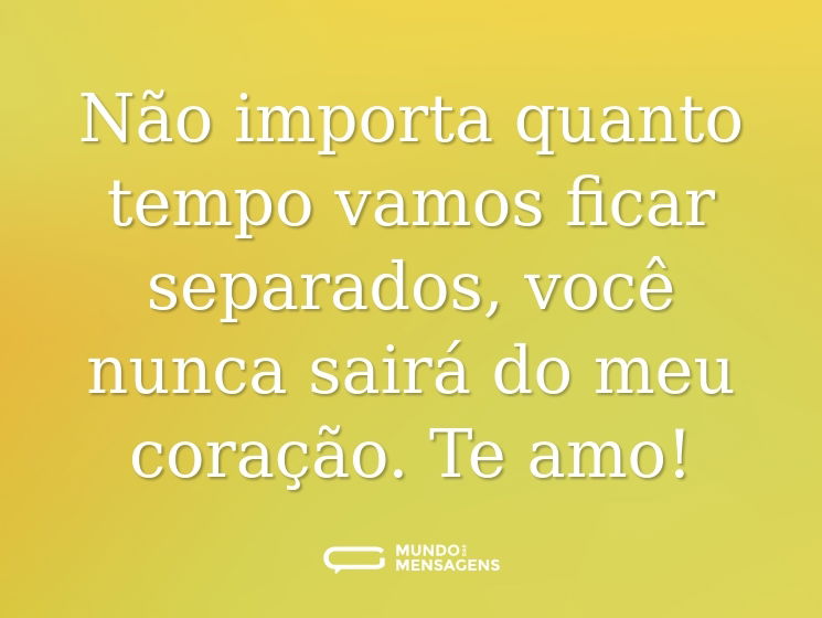 Não importa quanto tempo vamos ficar separados, você nunca sairá do meu coração. Te amo!