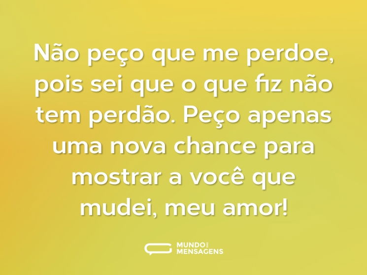 Não peço que me perdoe, pois sei que o que fiz não tem perdão. Peço apenas uma nova chance para mostrar a você que mudei, meu amor!