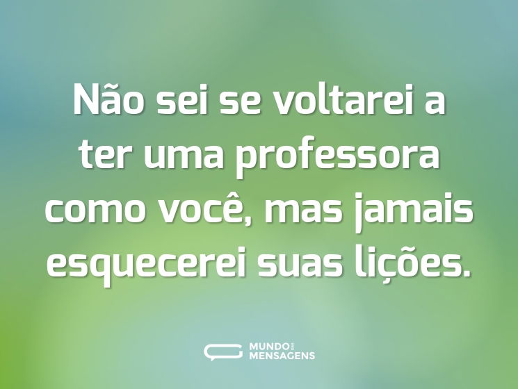 Não sei se voltarei a ter uma professora como você, mas jamais esquecerei suas lições.
