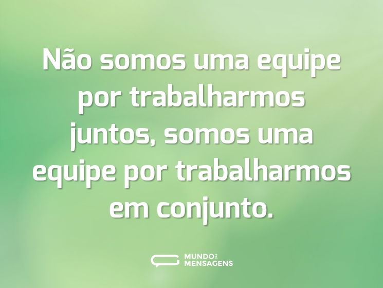 Não somos uma equipe por trabalharmos juntos, somos uma equipe por trabalharmos em conjunto.