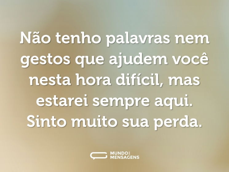 Não tenho palavras nem gestos que ajudem você nesta hora difícil, mas estarei sempre aqui. Sinto muito sua perda.