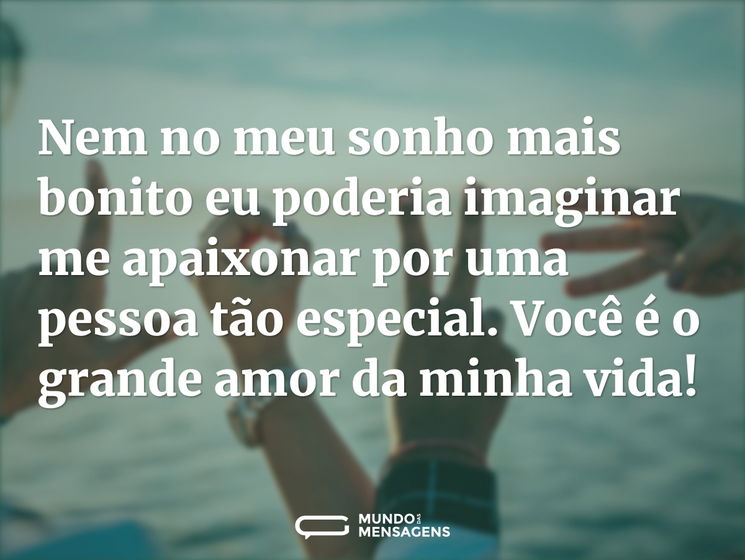 Nem no meu sonho mais bonito eu poderia imaginar me apaixonar por uma pessoa tão especial. Você é o grande amor da minha vida!