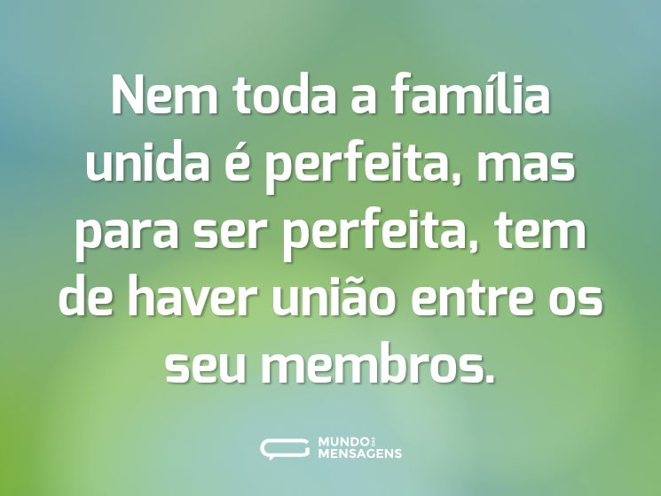 Nem toda a família unida é perfeita, mas para ser perfeita, tem de haver união entre os seu membros.
