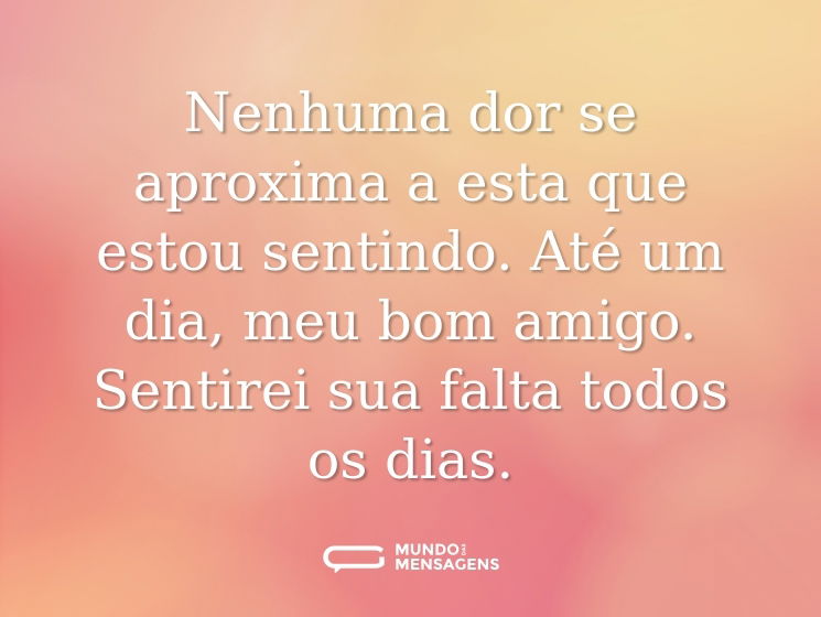Nenhuma dor se aproxima a esta que estou sentindo. Até um dia, meu bom amigo. Sentirei sua falta todos os dias.