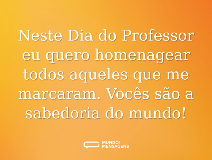 Neste Dia do Professor eu quero homenagear todos aqueles que me marcaram. Vocês são a sabedoria do mundo!