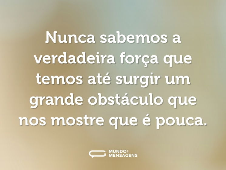 Nunca sabemos a verdadeira força que temos até surgir um grande obstáculo que nos mostre que é pouca.