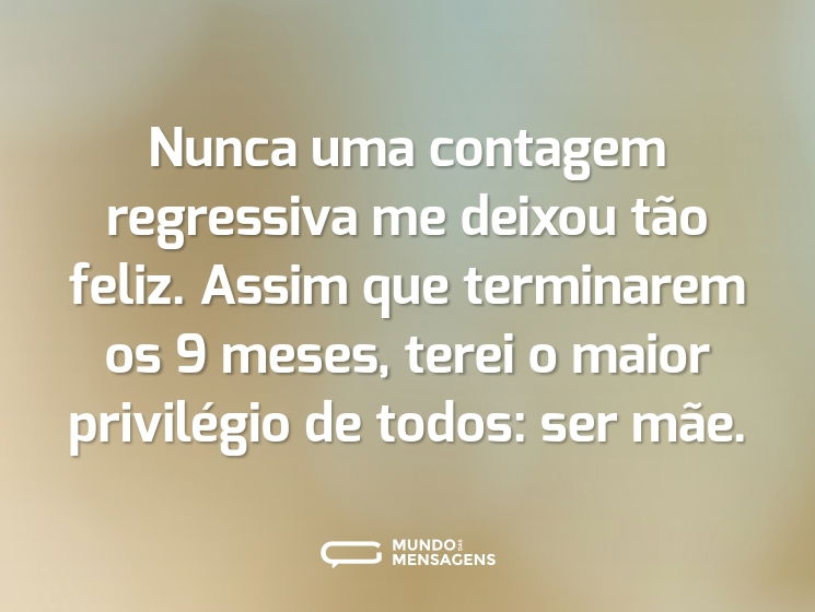 Nunca uma contagem regressiva me deixou tão feliz. Assim que terminarem os 9 meses, terei o maior privilégio de todos: ser mãe.