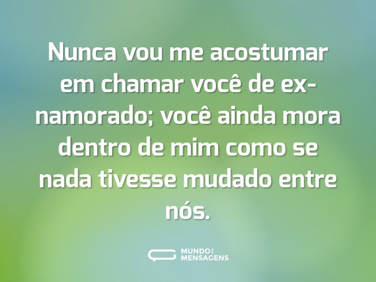 Nunca vou me acostumar em chamar você de ex-namorado; você ainda mora dentro de mim como se nada tivesse mudado entre nós.