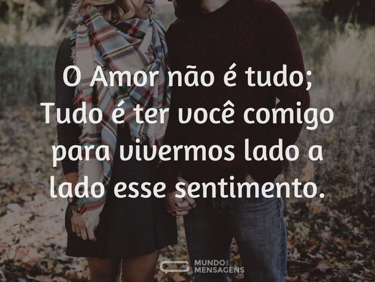 O amor não é tudo; tudo é ter você comigo para vivermos lado a lado esse sentimento.