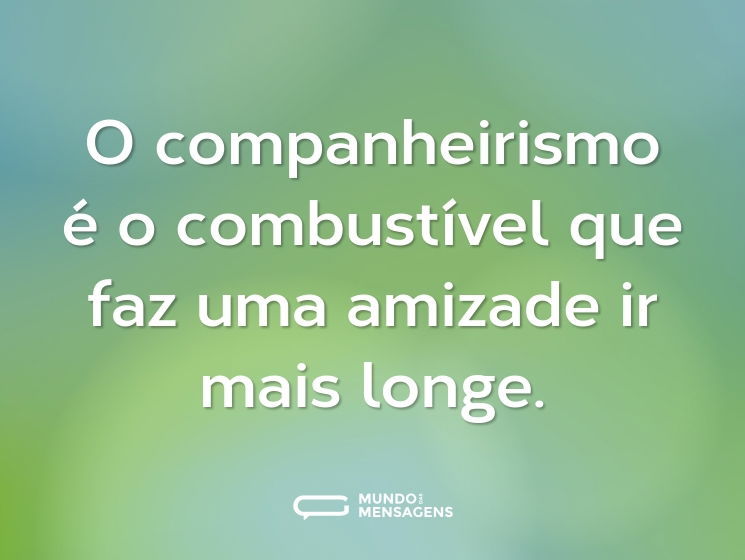 O companheirismo é o combustível que faz uma amizade ir mais longe.