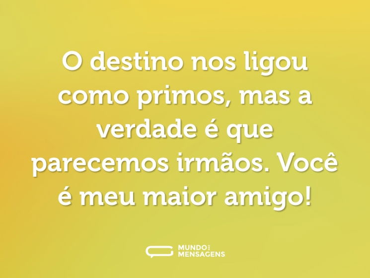 O destino nos ligou como primos, mas a verdade é que parecemos irmãos. Você é meu maior amigo!