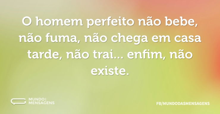 O homem perfeito não bebe, não fuma, não - Mundo das Mensagens