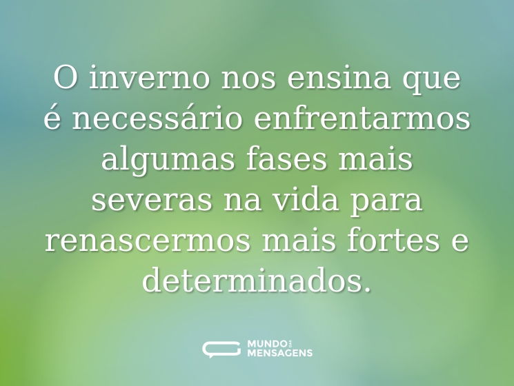O inverno nos ensina que é necessário enfrentarmos algumas fases mais severas na vida para renascermos mais fortes e determinados.