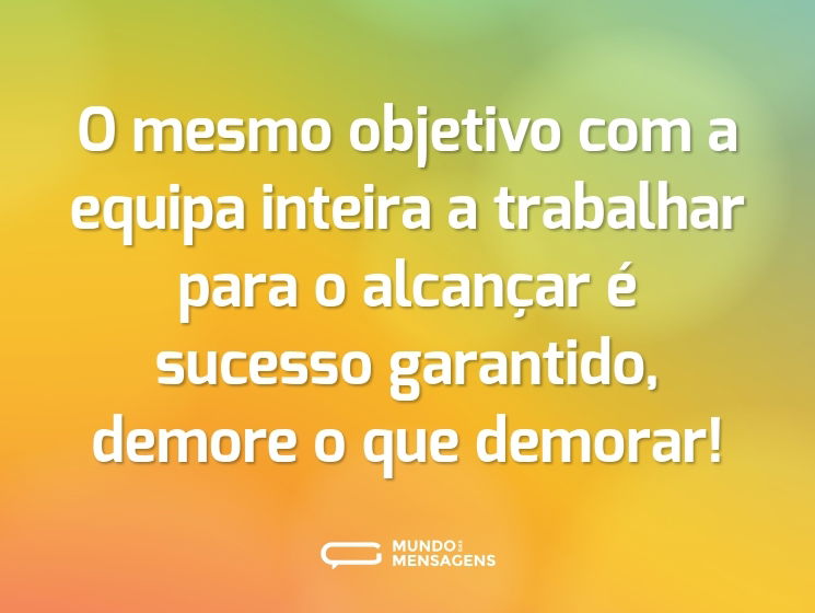 O mesmo objetivo com a equipa inteira a trabalhar para o alcançar é sucesso garantido, demore o que demorar!