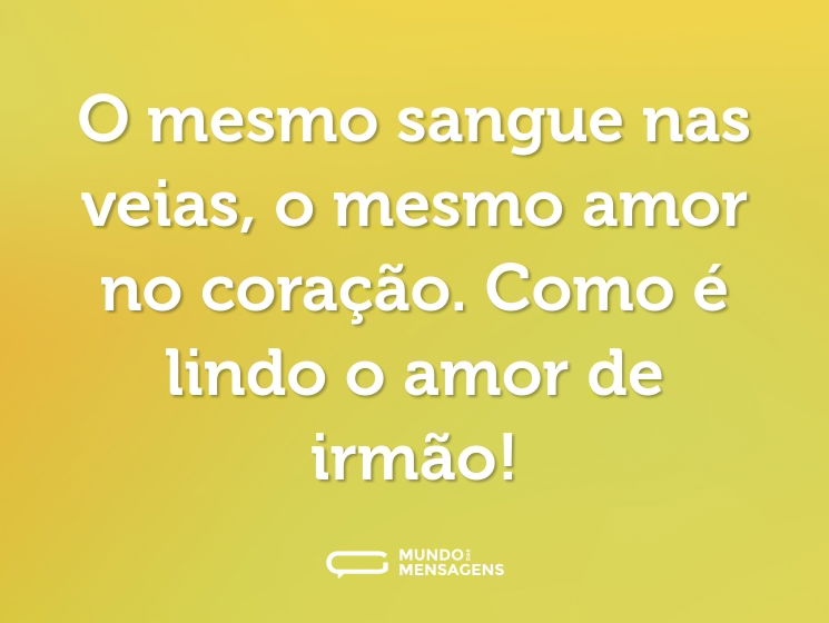 O mesmo sangue nas veias, o mesmo amor no coração. Como é lindo o amor de irmão!