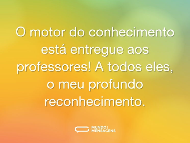 O motor do conhecimento está entregue aos professores! A todos eles, o meu profundo reconhecimento.