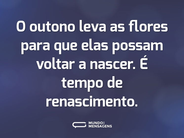 O outono leva as flores para que elas possam voltar a nascer. É tempo de renascimento.