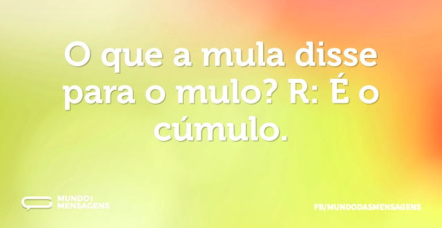 O que a mula disse para o mulo? R: É o c...