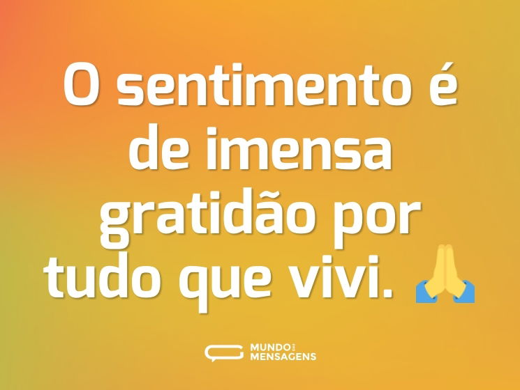 O sentimento é de imensa gratidão por tudo que vivi. 🙏