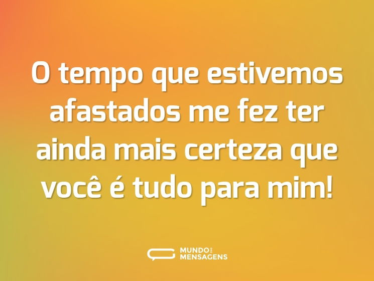 O tempo que estivemos afastados me fez ter ainda mais certeza que você é tudo para mim!