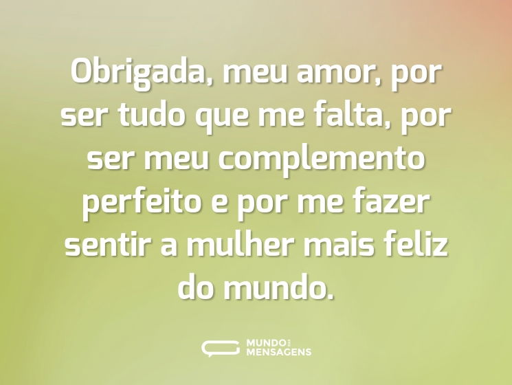 Obrigada, meu amor, por ser tudo que me falta, por ser meu complemento perfeito e por me fazer sentir a mulher mais feliz do mundo.