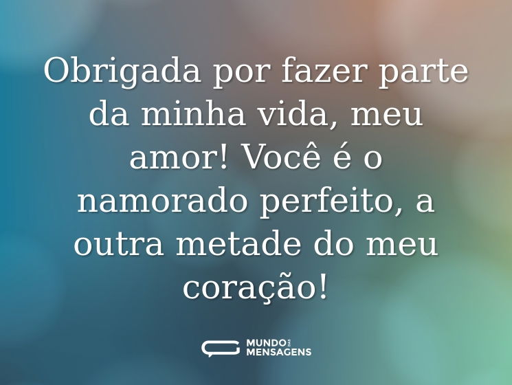Obrigada por fazer parte da minha vida, meu amor! Você é o namorado perfeito, a outra metade do meu coração!