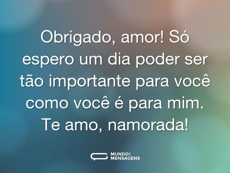 Obrigado, amor! Só espero um dia poder ser tão importante para você como você é para mim. Te amo, namorada!