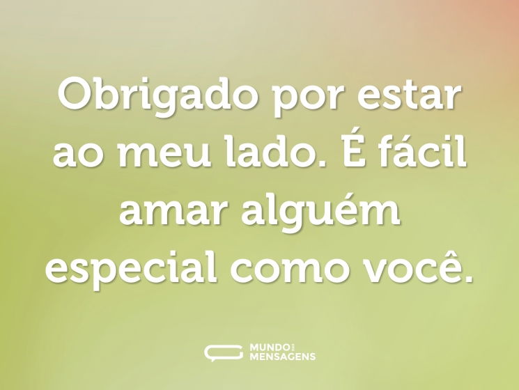 Obrigado por estar ao meu lado. É fácil amar alguém especial como você.