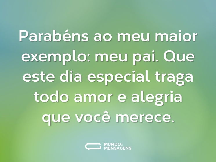 Parabéns ao meu maior exemplo: meu pai. Que este dia especial traga todo amor e alegria que você merece.