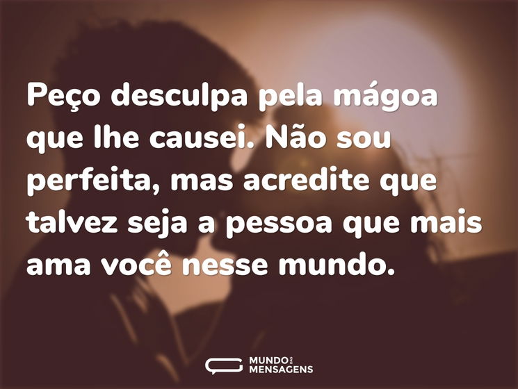 Peço desculpa pela mágoa que lhe causei. Não sou perfeita, mas acredite que talvez seja a pessoa que mais ama você nesse mundo.