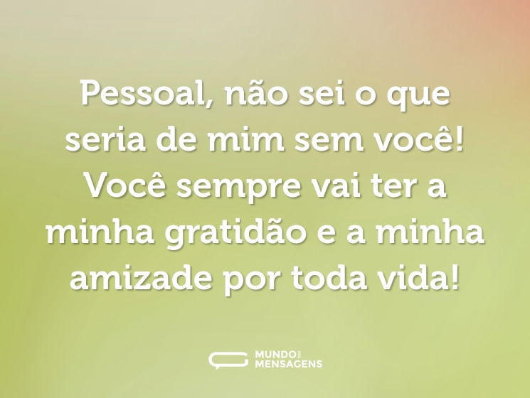 Pessoal, não sei o que seria de mim sem você! Você sempre vai ter a minha gratidão e a minha amizade por toda vida!
