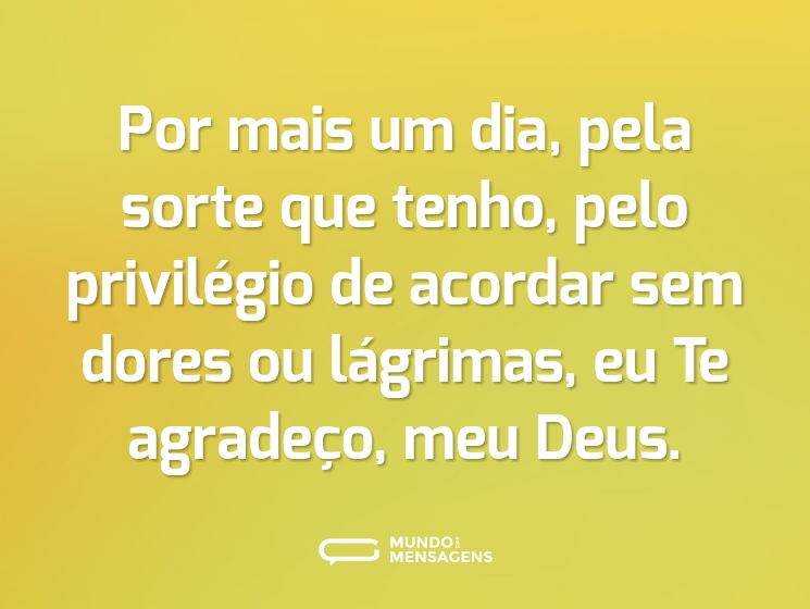 Por mais um dia, pela sorte que tenho, pelo privilégio de acordar sem dores ou lágrimas, eu Te agradeço, meu Deus.